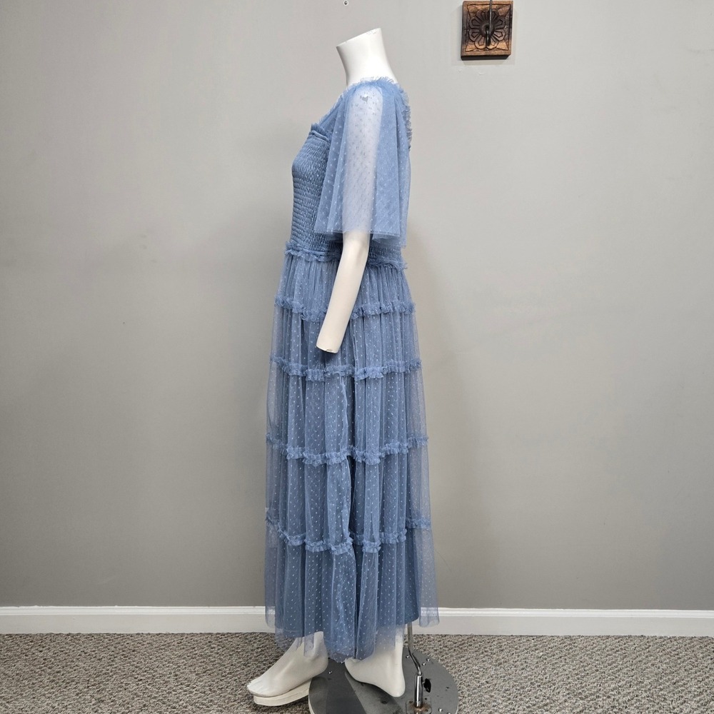 Baltic Born Bexley Tulle Midi Dress XL Dusty Blue Milkmaid Tiered Flutter Sleeve - Picture 4 of 10